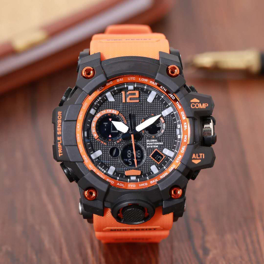 

Brand Watches Men Women LED Digital Display Analog Multifunction Rubber Strap Sport Wrist Watch GA28, Black orange