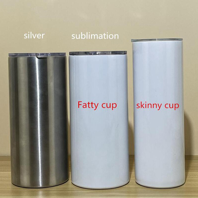 

22oz stainless steel fatty cup 750ml sublimation white straight tumbler with slid lid vacuum insulated coffee mug silver sublimated water bottle beer cups, As pic
