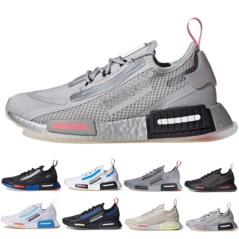 

Nasa x NMD R1 Spectoo Khaki mens running shoes triple black white grey unc university blue Silver orange breathable mesh knit men women trainers sports sneakers, Color#4