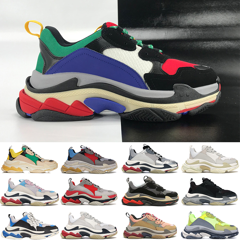 

Top quality triple-s 6-layer combination sole casual shoes multi-color triple black white silver red platform men women sneakers US 6-12, 3-36-39 white blue