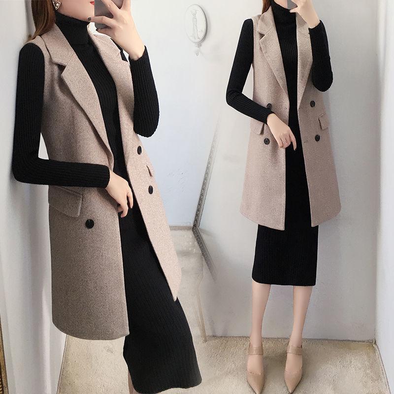 

Women' Vests 2021 Autumn Winter Korean Fashion Vest Women Temperament Single-breasted Turndown Collar Slim Sleeveless Woolen Jacket Y212, Kafeise