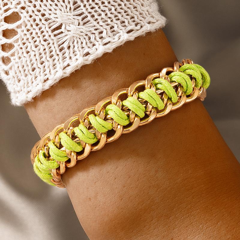 Charm Bracelets Bohemian Green Rope For Women Gold Heavy Metal Handmade Weave Ajudstable Jewelry Party Accessories 19780-image-729335119