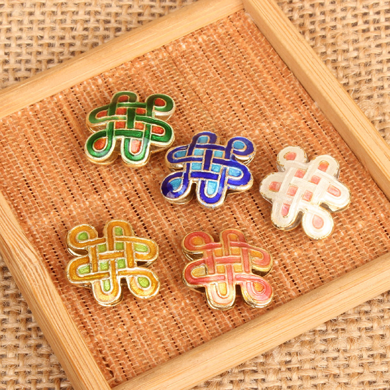 

10pcs Chinese Knot Fancy Loose Beads Cloisonne Silver Burn Blue Enamel Filigree Accessories DIY Jewelry Making Pendants Bracelet Earrings