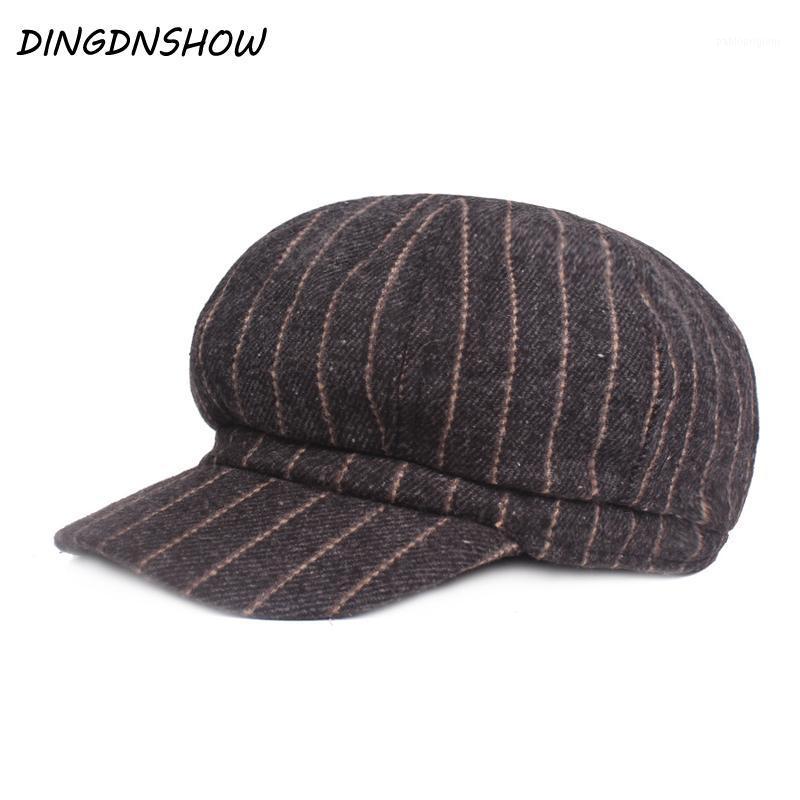 

[DINGDNSHOW] 2021 Fashion Berets Hat Adult Striped Visors Cap Cotton Winter Men Flat, Black