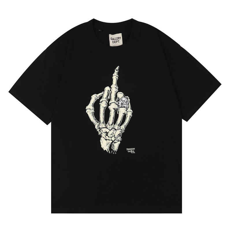 

Gary Dept Summer New Skull Hand Print Casual Round Neck T-shirt Men's Short Sleeve Fashion Brand Versatile Loose, White;black