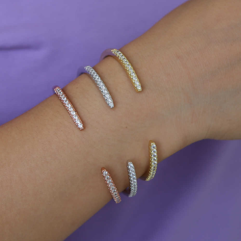 

Hot New Fashion Adjustable Zircon Bangle Simple Trendy Bracelet Minimalist Cuff Opening Bangle Jewelry for Women Girls Decor Q0717