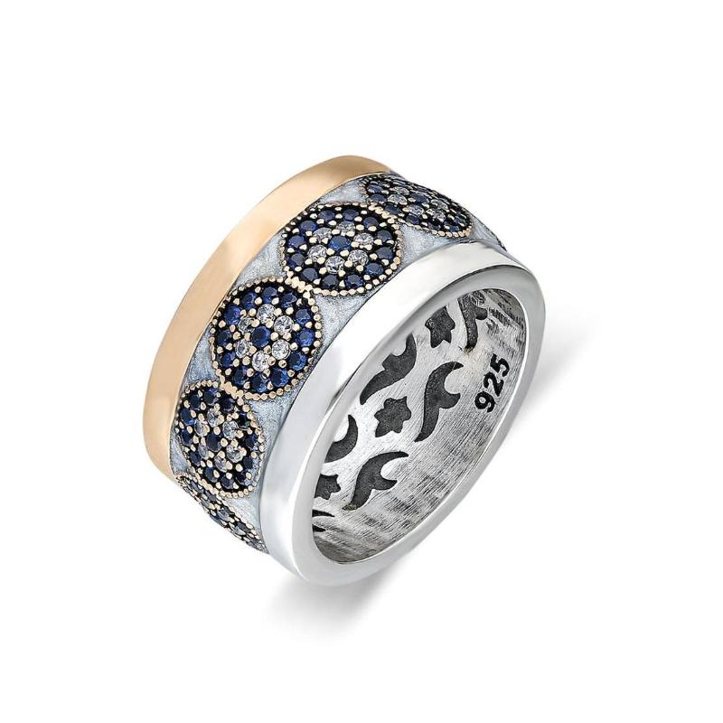 

Cluster Rings Evil Eye Turkish Nazar Band Ring Handcrafted 925 Sterling Silver Sapphire White Topaz Enamel Jewelry