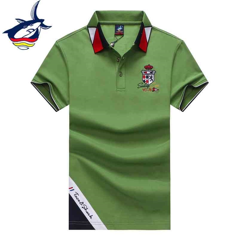 

Polo Green White Navy Shirt Men Short Sleeve High Quality 100% Cotton Fashion Design Tace & Shark Brand Men's Shirts Tees