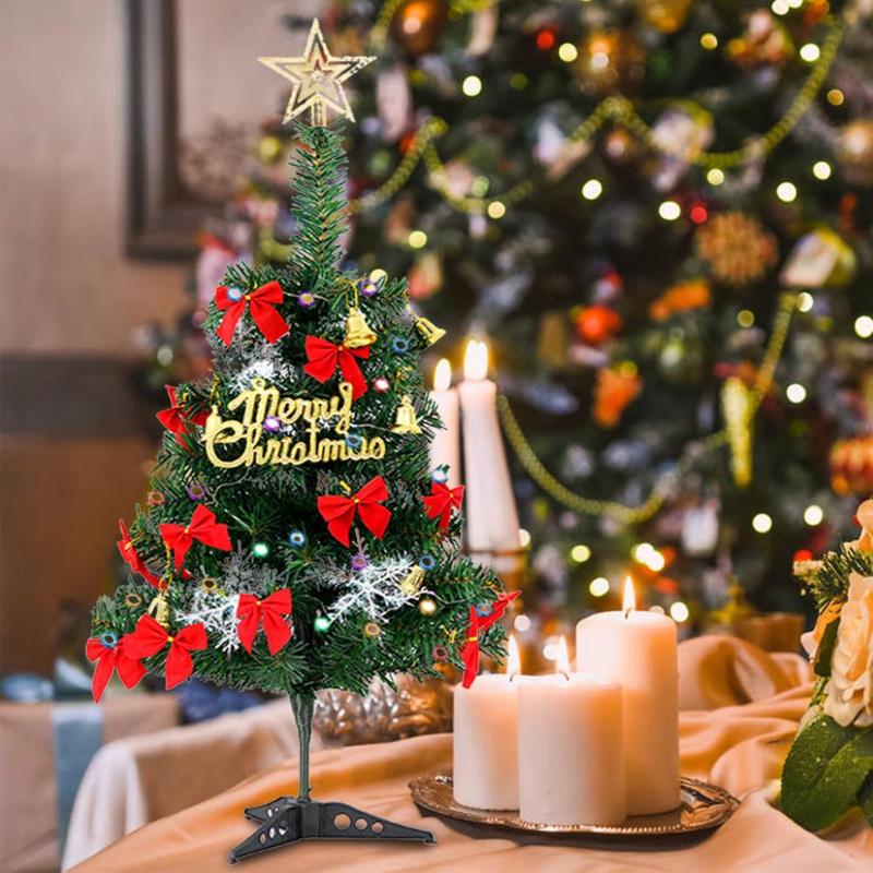 

Christmas Decorations Mini Tree DIY Tabletop Decoration With LED Lights Star Treetop And Hangings Ornaments Gifts