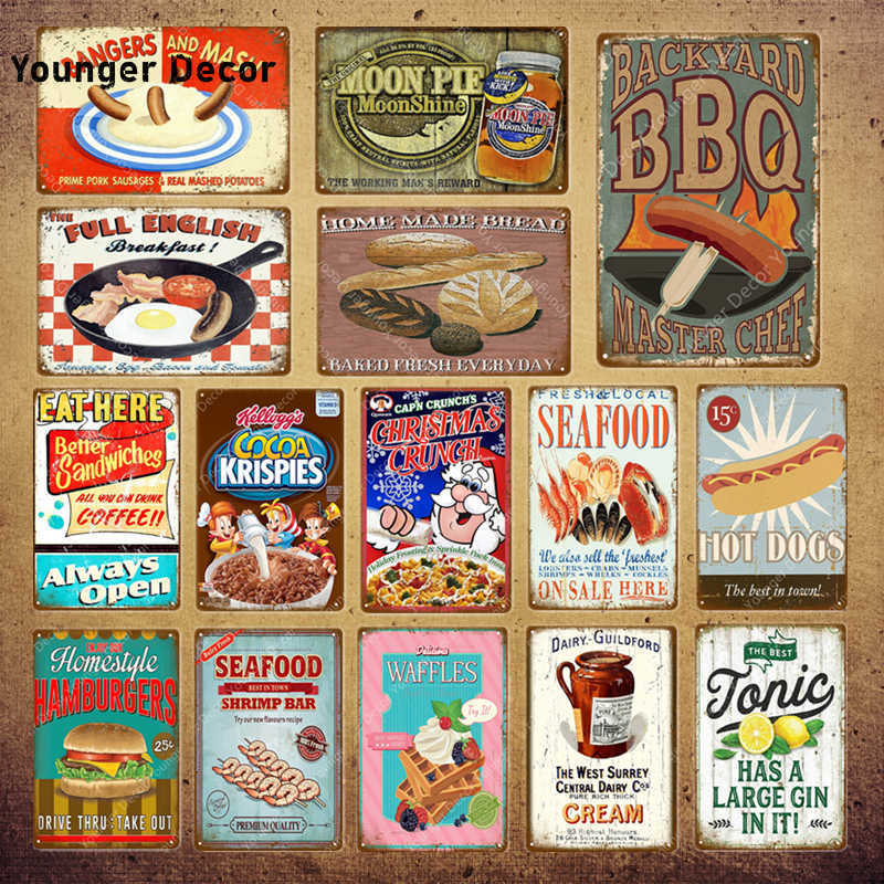 

Eat Food BBQ Moon Pie Seafood Hot Dogs Cream Hamburgers Bread Metal Tin Signs Vintage Poster Bar Pub Shop Home Wall Decor YI-023