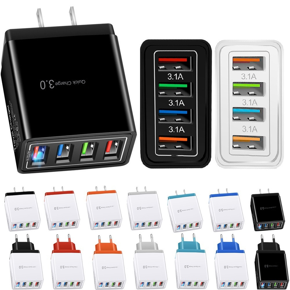 

5.1A Eu US Wall Charger 4 Usb Ports Ac Travel Wall Chargers Plug Adapter For Iphone 11 12 Samsung S10 s20 htc android phone