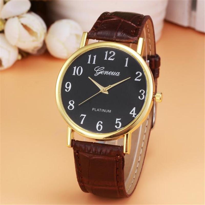 

Wristwatches Fashion Retro Design Quartz Woman Watches High Quality Leather Band Ladies Clock Watch Classic Analog Alloy Lady WristWatch A2, Brown