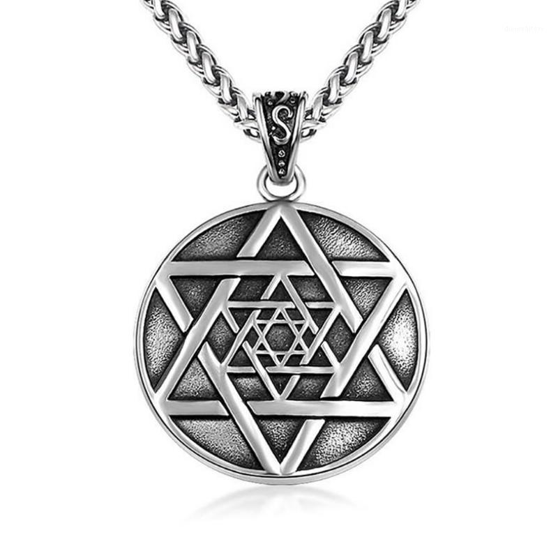 

Chains Stainless Steel Vintage Overlap Star Of David Pendant Necklace Round Punk Rock Israel Necklaces Gift For Him With Chain