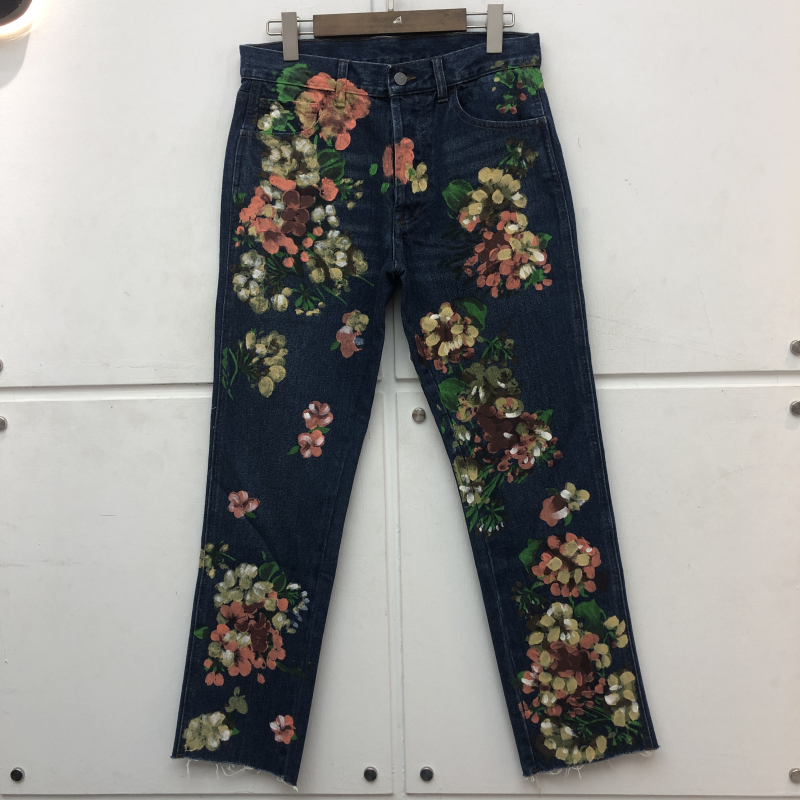 

Flower Graffiti Print Vintage Washed Distressed Jeans Men Women High Quality Pants Trousers