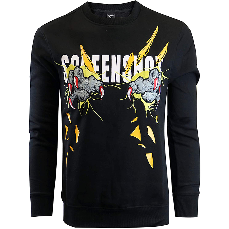 

Men's bizarre stitching 3D printing hoodie visual impact party top punk goth round neck high quality American sweatshirt hoodie, Black