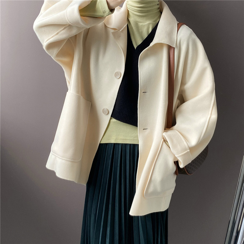 

Fashionable Medium Long Double Sided Woolen Coat Women's Autumn winter Oversized Single Breasted Casual Jacket Female 210520, Beige