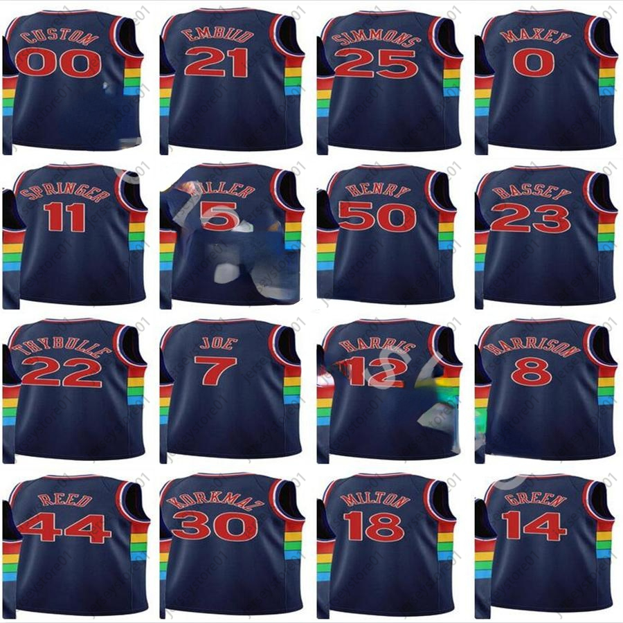 

2021-22 75th Diamond Anniversary Jerseys Basketball City Tobias Harris Joel Embiid Ben Simmons Matisse Thybulle Charles Bassey Jaden Springer Tyrese Maxey Edition