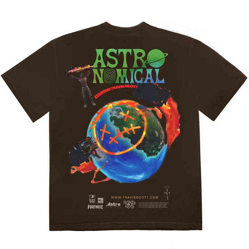 

Summer New Travis Scott Earth Printed T-Shirt Men Women Round-neck Fashion Astroworld Tour Cotton Short Sleeve T-Shirt Men G1115