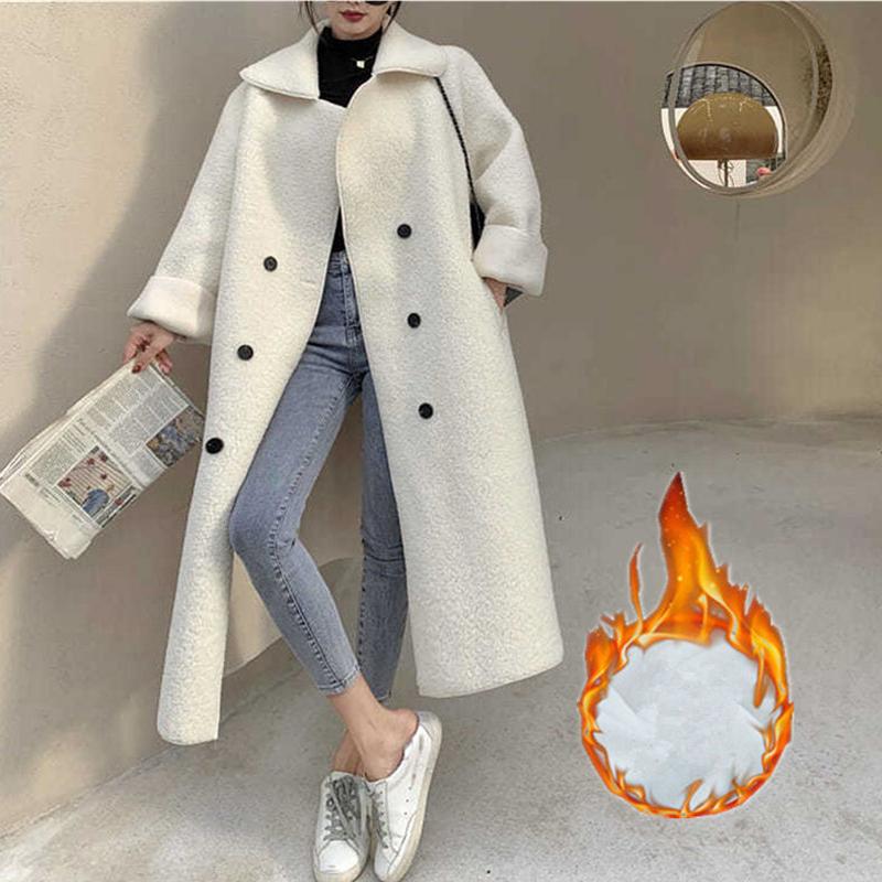 

Women's Fur & Faux Winter Fashion Long Warm Coat Women Vintage Elegant Slim Single Breasted Lamb Wool Jackets Casual Loose Outwear With Sash, Black