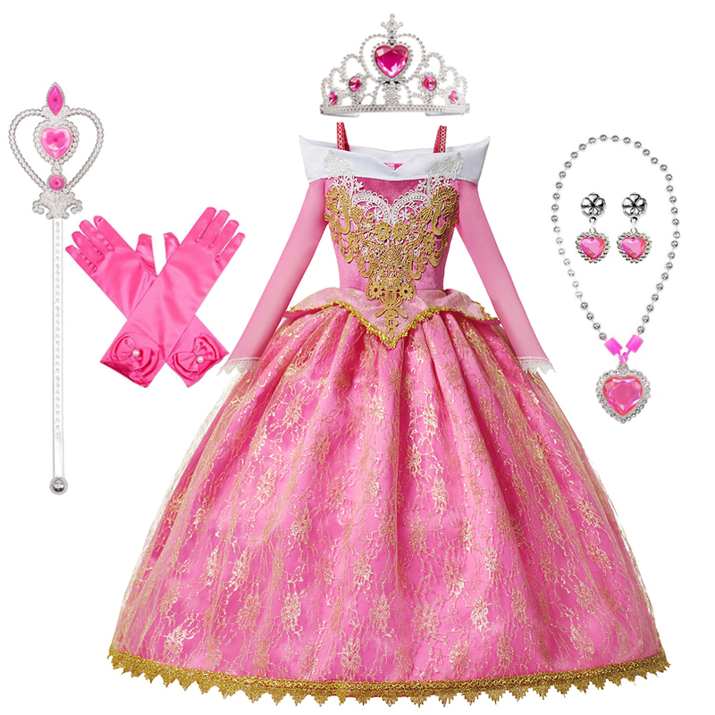 

Summer Sleeping Beauty Aurora Girls Dress Set Christmas Children Cosplay Costume Kids Birthday Party Show Robe Princess Dresses, As picture4