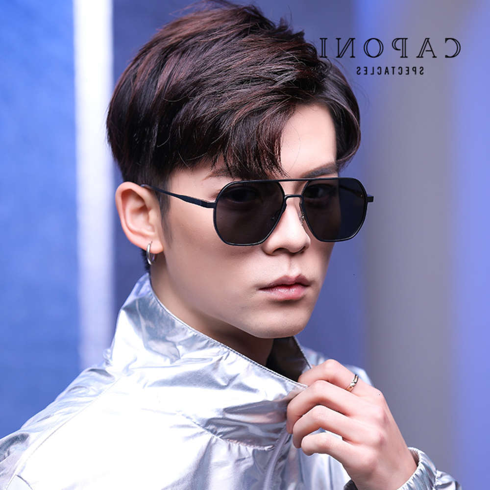 

Highend accessories CAPONI Hot Brand Digner Men Polygons Aluminum Magnium Frame Driving Discoloration Polarized Lens Sunglass UV, Black