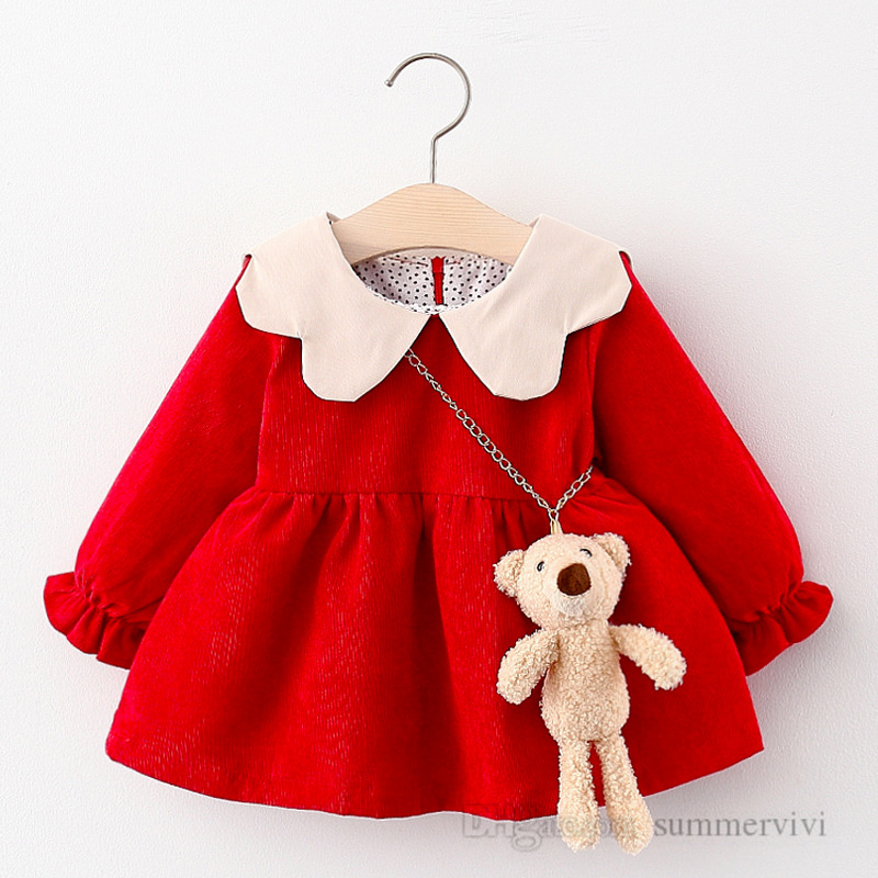 

Baby Girls christmas party dresses toddler kids contrast color petals lapel princess dress children falbala sleeve pleated clothes Q2294, Red;yellow
