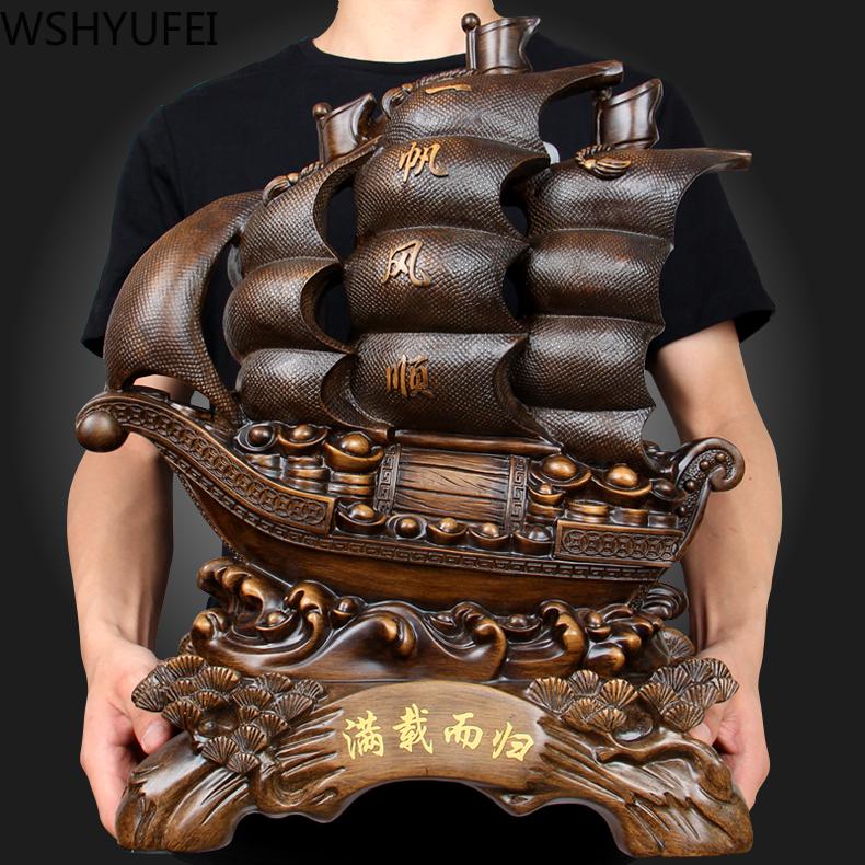 

Decorative Objects & Figurines Chinese Style Retro Lucky Smooth Sailing Resin Sailboat Statue Money Ferry Study Living Room Ornaments Crafts