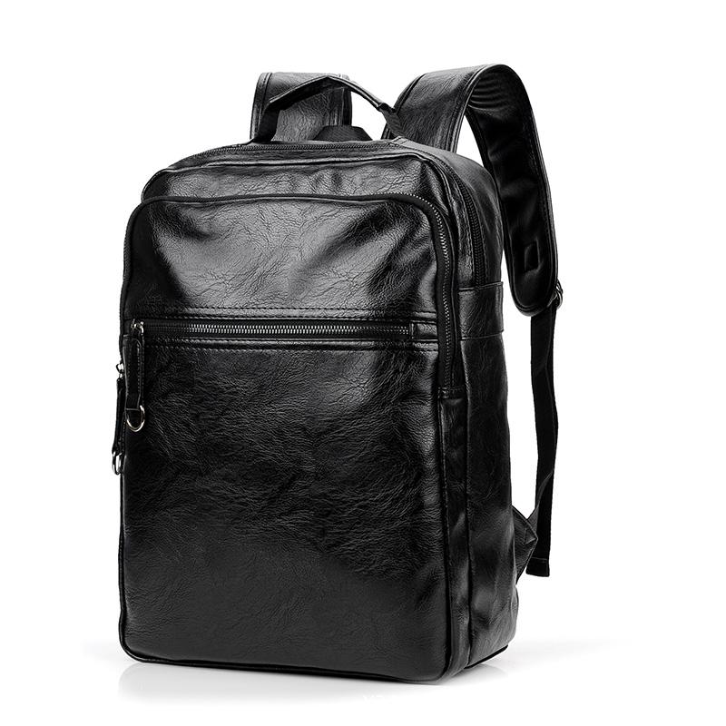 

Backpack Waterproof 14 Inches Laptop Backpacks Men Leather For Teenager Travel Bags Large Capacity Casual Daypacks Mochila Male, Black