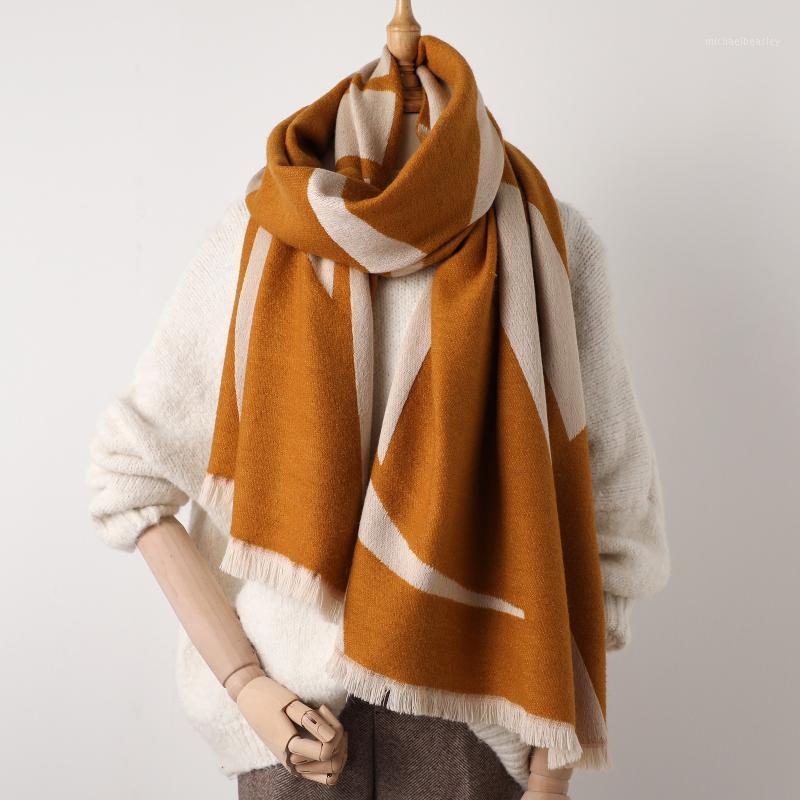 

Scarves 2021 Cashmere Like Women's Scarf Warm And Fashionable Tassel Shawl Soft Thickened Oversized Color Check Printing