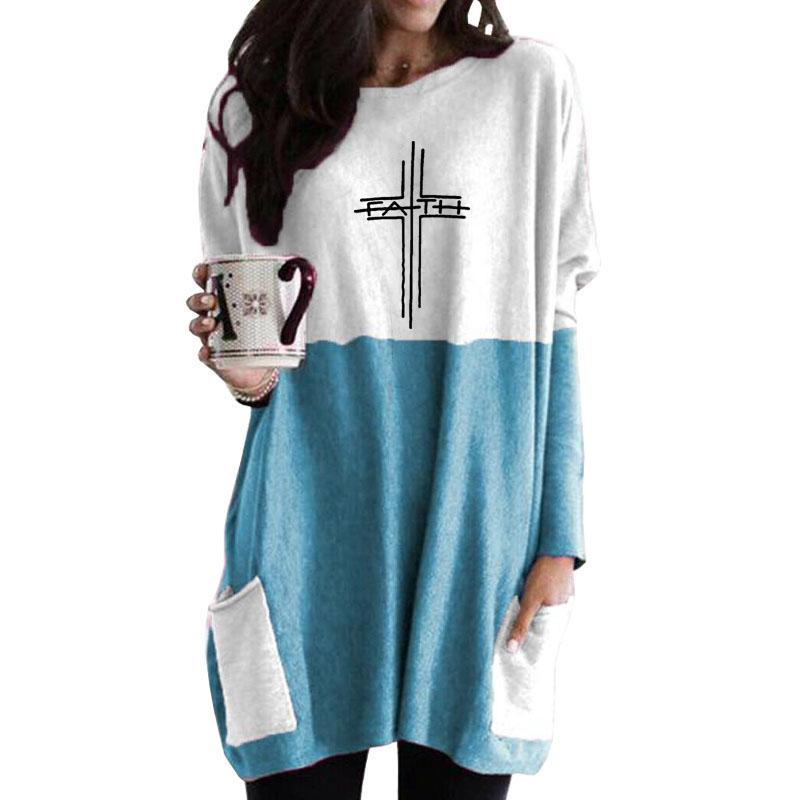 

Women' Hoodies & Sweatshirts Faith Cross Letter Print Pocket Long For Female Femmes Christmas Gift Plus Size Sleeve Women, Blue