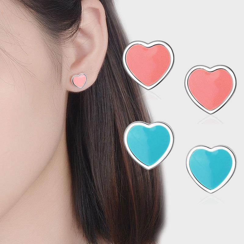 Stud Heart-shaped Blue Red Earrings Copper Fashion Design Brand Women Charm Pink Cute Elegant Jewelry Gift Aretes-image-709112274
