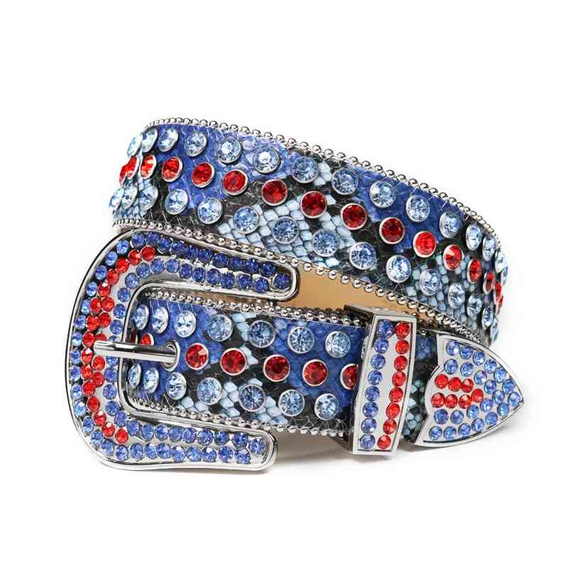 

Designer belts 2023 Blue Bling Rhinestone Men Luxury Strap Crystal Western Cowboy Cowgirl Studded Belt cinturones para mujer
