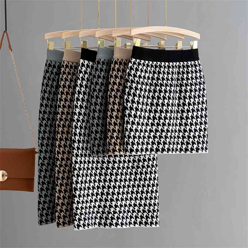 

GIGOGOU Luxury Jacquard Knit Sweater Skirt Elastic Band High Waist Midi Pencil Bodycon Women Long s Jupe Femme Faldas 210629, Blue-short gg0109