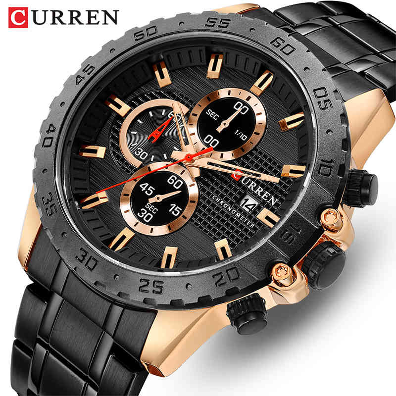 

CURREN Mens Watches Top Brand Luxury Chronograph Men Watch Stainless Steel Waterproof Sport Watch Men Male Clock Man Wristwatch 210517, Gold white