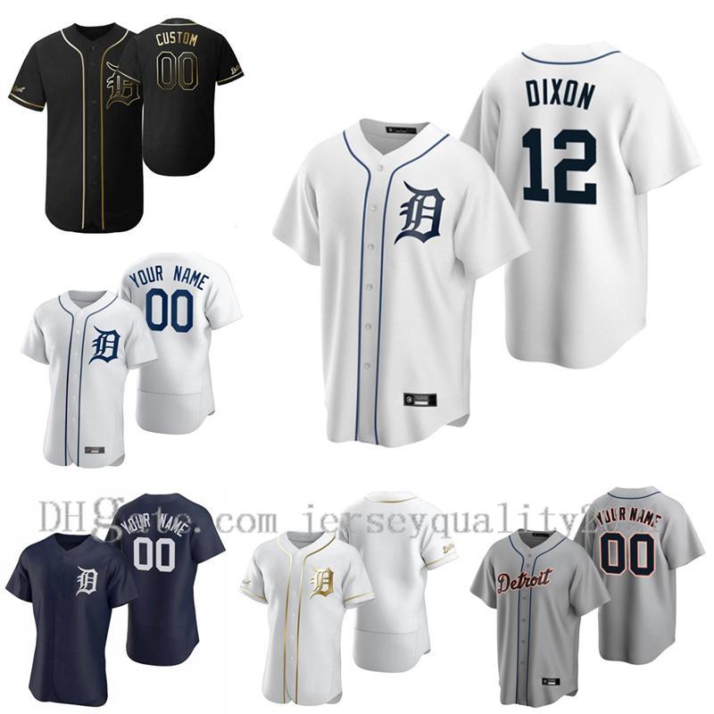 

Custom Detroit Brandon Dixon 20 21 Tigers Jersey Ronny RodrÃ­guez John Hicks Miguel Cabrera Niko Goodrum JaCoby Jones Stewart Baseball Jersey, Blue;black