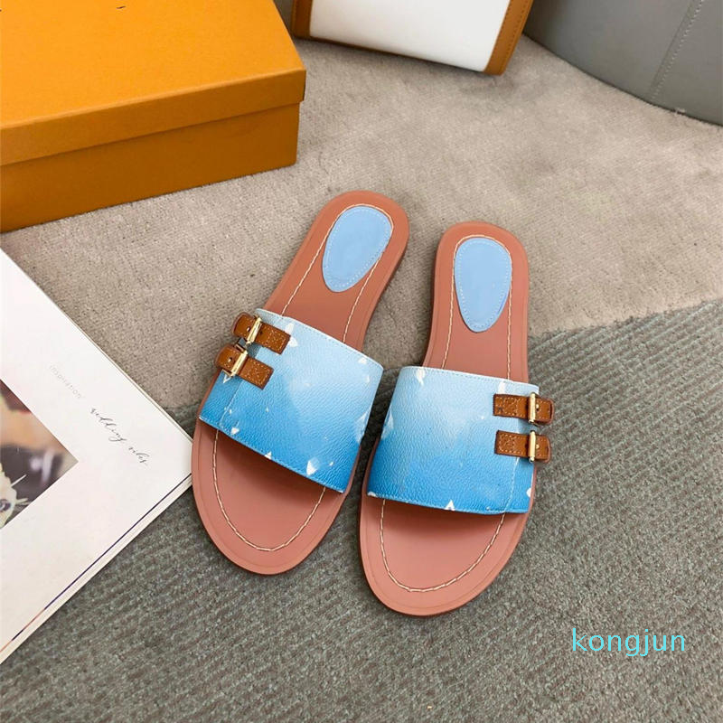 

Designer- Women's Summer Shoes Slippers with Brightly Colored Flat Sewing Lines size 35-42, Blue