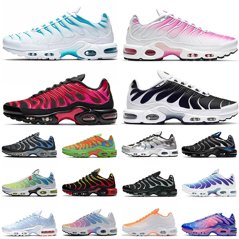 

2021 Mens Womens Airsmaxs Plus SE Running Shoes Trainers Triple Black Hyper Blue Bleached Aqua Smoke Grey Oreo Rainbow Outdoor Sport Sneakers 36-46, No.31 black volt solar red 40-45