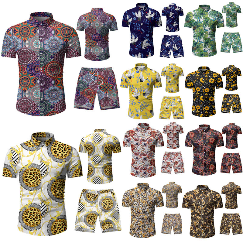 

Designer New Fashion Men Shirts Shorts Set Summer Casual Printed Shirt Homme Short Male Printing Dress Suit Sets Men's Tracksuits Plus Size 3XL