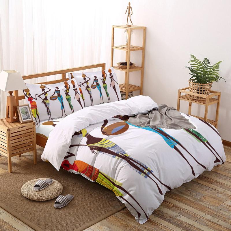

Bedding Sets African Women Bottle Printed Set Queen King Size Soft Fashion Duvet Cover Bed Sheet Fitted Pillowcase, As pic