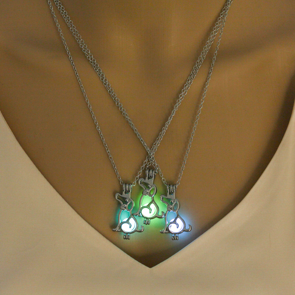 

Glowing Dog Women Pendant Necklaces Luminous Stone Sliver Plated Glow in the Dark Necklace Man Costume Jewellery
