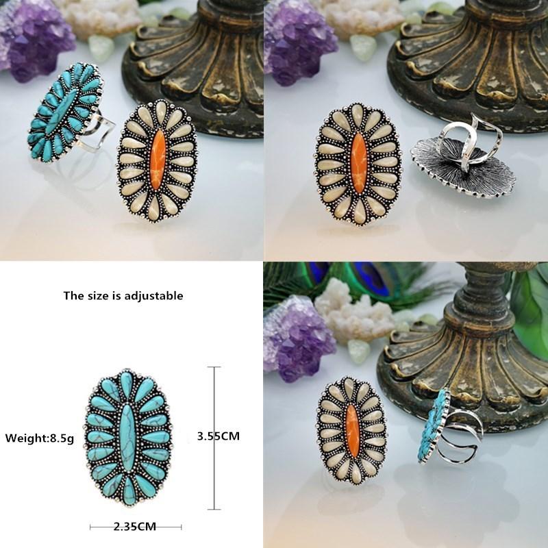 

Cluster Rings Open Finger Ring Adjustable Size Vintage Stone For Women & Men Bohemian 2021 Retro Jewelry