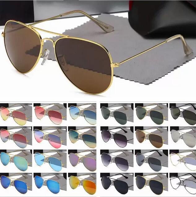 

Pilot style Men Women sunglasses Metal Frame Double Bridge Design 58mm Glass Lens Oculos de sol masculino gafas with boxes Accessories