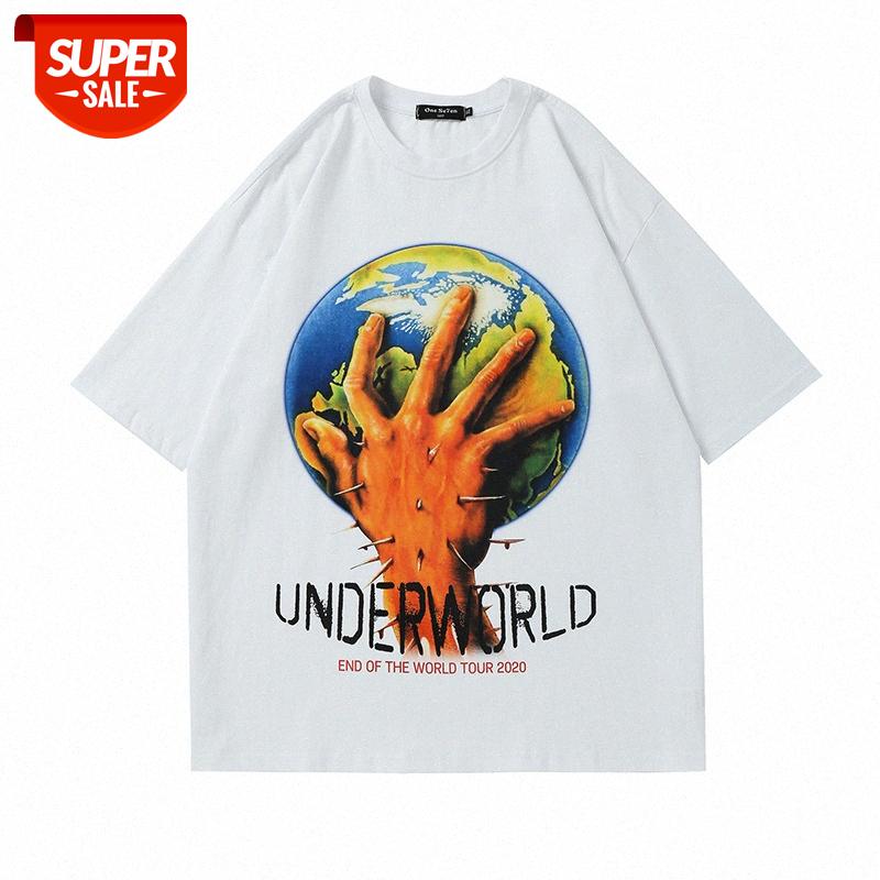 

Palm print short-sleeved T-shirt men's lazy style loose round neck five-point sleeves half #pb75, White;black