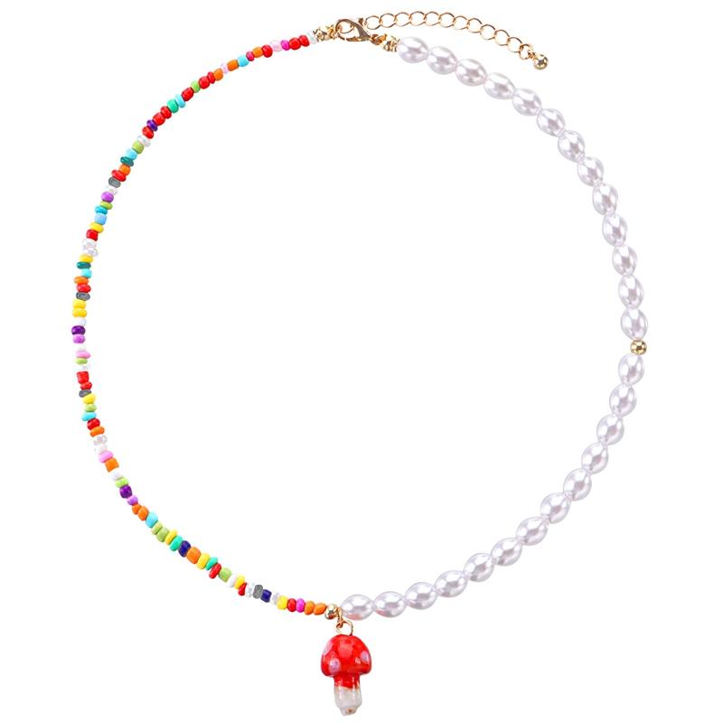 

Pendant Necklaces COSYOO 2021 Bohemia Beaded Ethnic Faux Pearl Mushroom Charm Necklace Handmade Chain Women Party Jewelry Gift