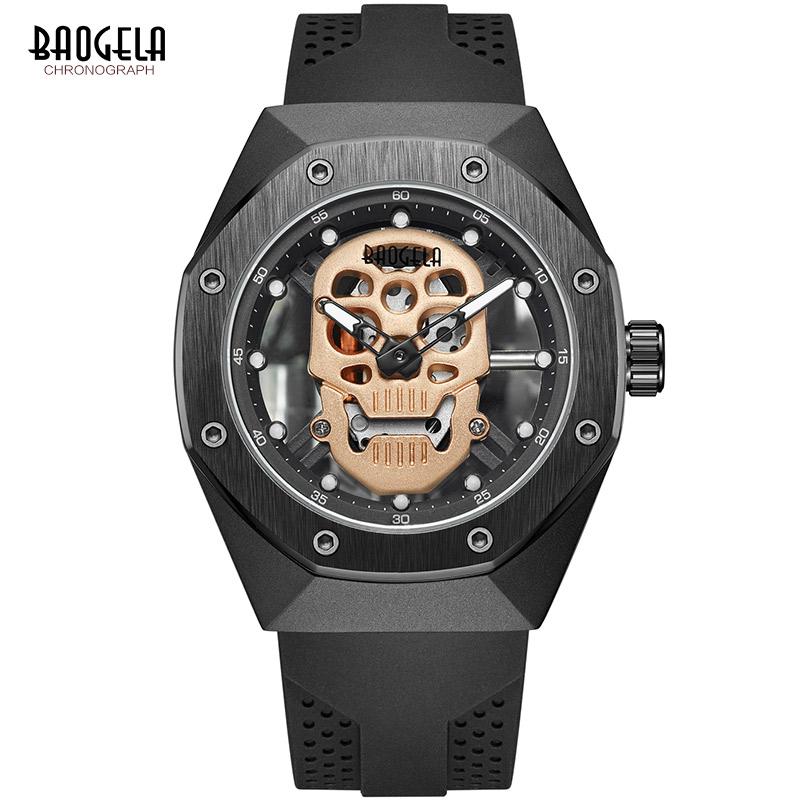 

Wristwatches BAOGELA Skull Quartz Men's Watch Men Creativity Watches Silicone Male Water Resistant Wristwatch Relogio Masculino BGL1902, Slivery;brown
