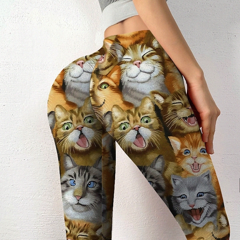 Women's Colorful Fashion Leggings Sporty Elastic Waist Print Ankle-Length Pants Weekend Gym Stretchy Print Cat Comfort Mid Waist Skinny Yell