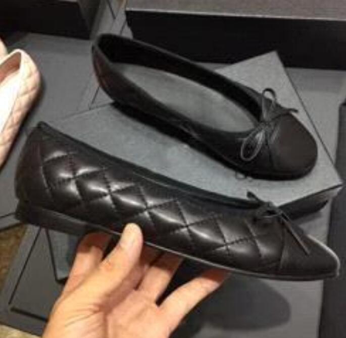 

2021 Woman Dress shoes Designer Genuine soft Leather Ladies Bow Sheepskin Flat boat Large size us11 34-42, Black