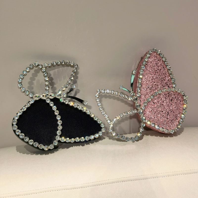 

Luxury Diamond Butterfly Shaped Evening Bags for Women Crystal Wedding Party Clutch Purse Lady Dinner Sequined Bag, Pink