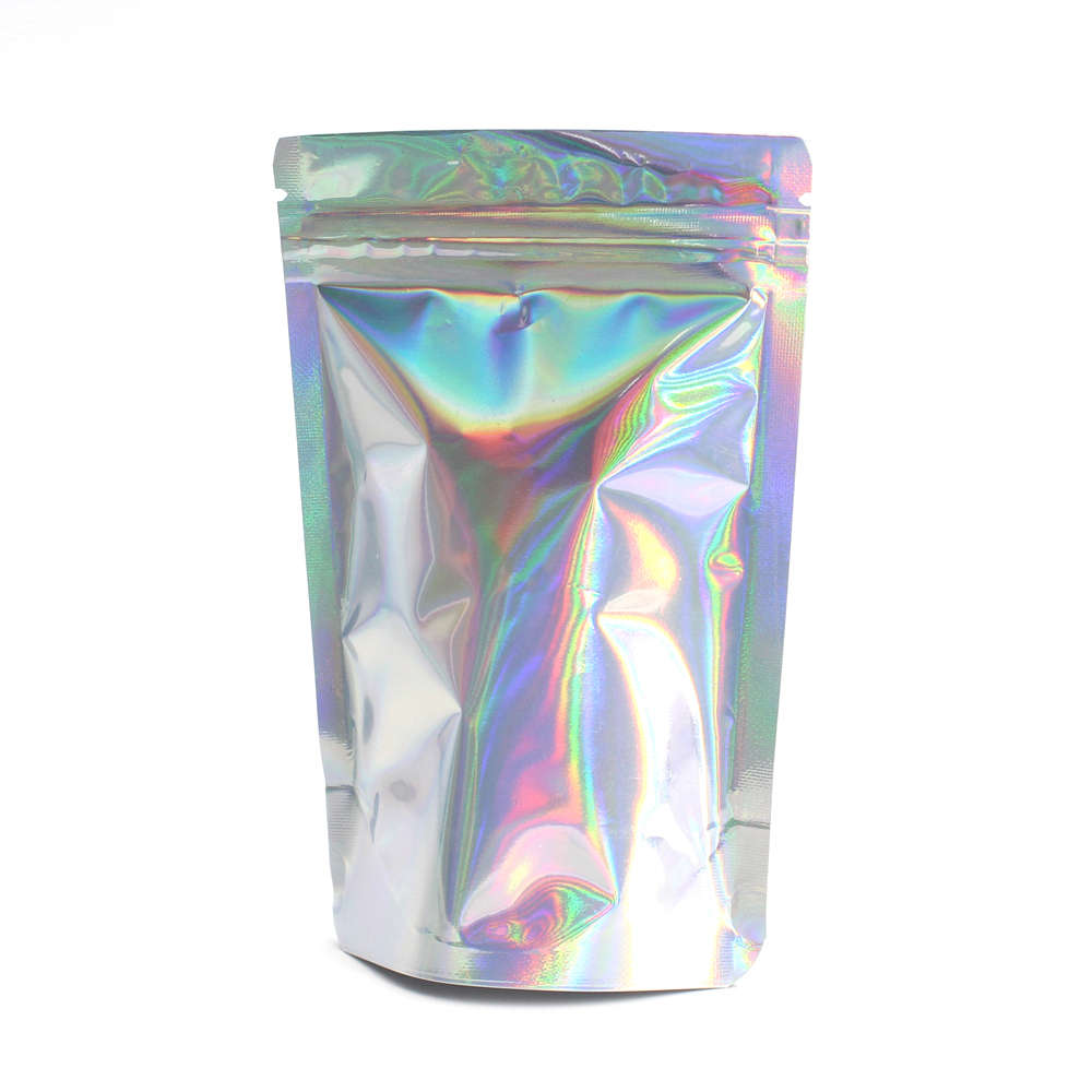

100pcs Thick Aluminum Foil Laser Zip Lock Pouch Clear Hologram Rainbow Stand Up Zip Lock Plastic Packaging Bag with Tear Notch