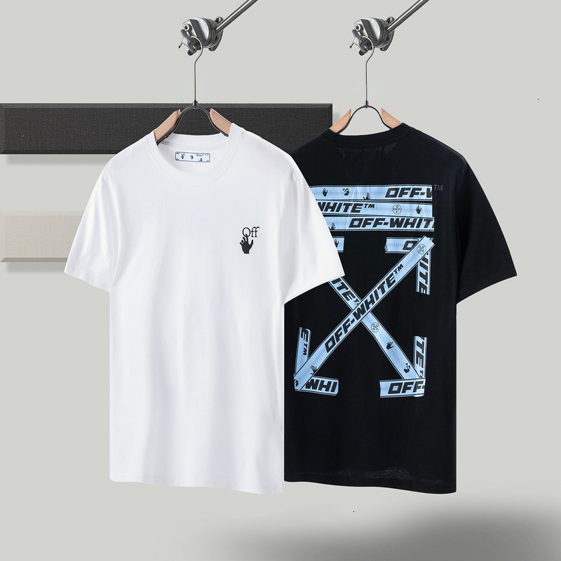 

Design T-shirt Check Off Style White Monet Oil Painting Ink Splashing Tape Warning Line Arrstyle Short Sleeve 43qw